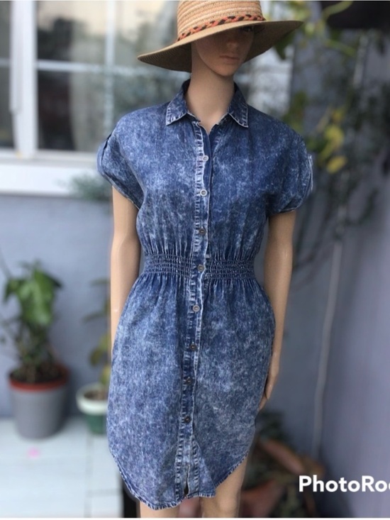 Forever 21 Dresses & Skirts - Vintage 90s Blue Acid-Wash Denim Shirt Dress